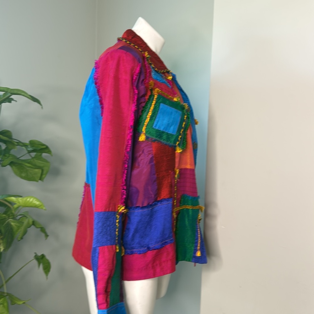 Vintage Euc Silk Patchwork Lightweight Jacket Lar… - image 5